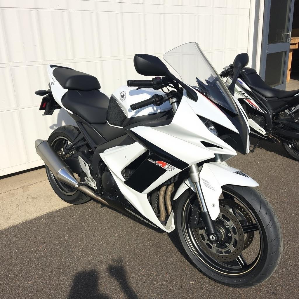 Road motorcycle ready for wrecking at Logan facility
